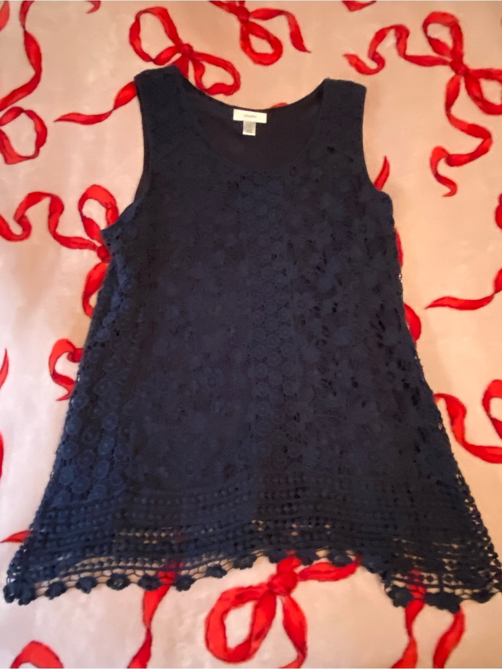 CJ Banks Navy Crochet Lace Sleeveless Tunic Top
